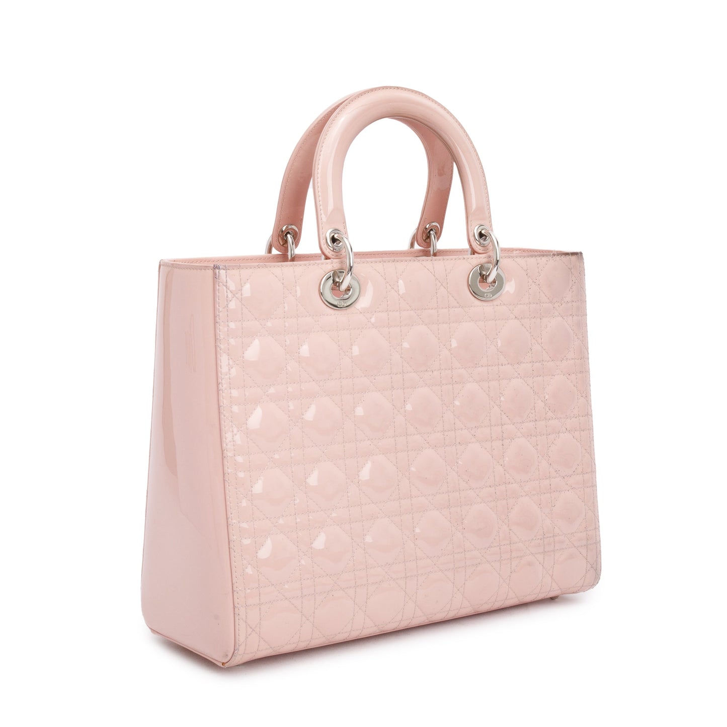 Christian Dior Pink Cannage Patent Leather Large Lady Dior Bag