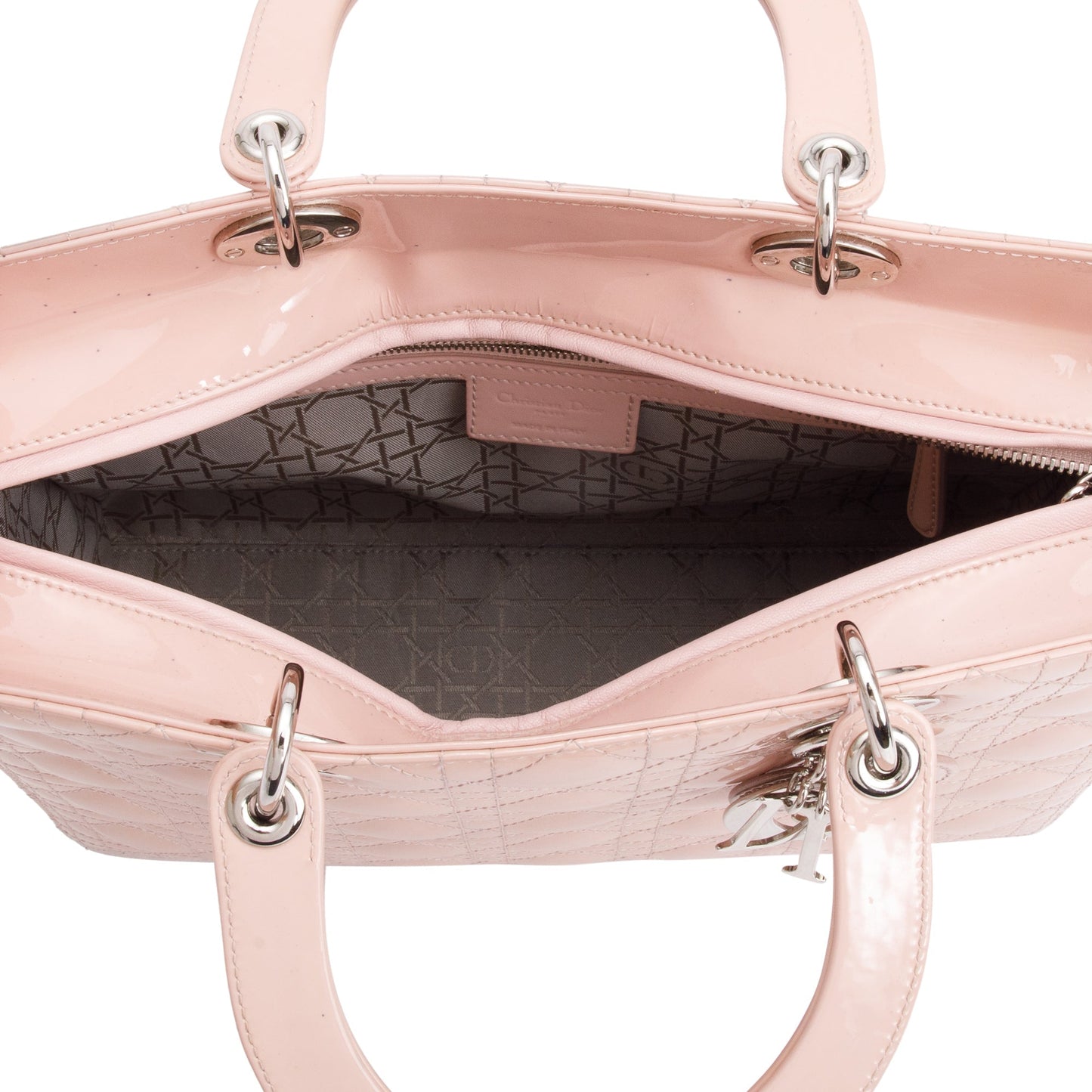 Christian Dior Pink Cannage Patent Leather Large Lady Dior Bag