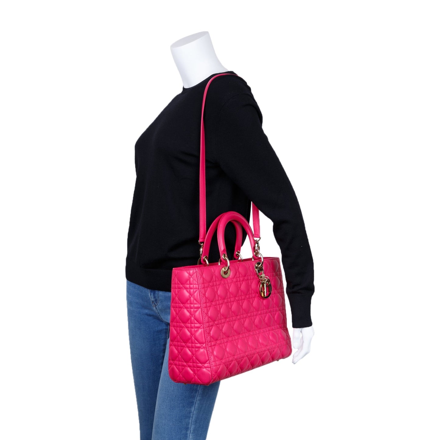 Christian Dior Pink Large Cannage Lady Dior Bag