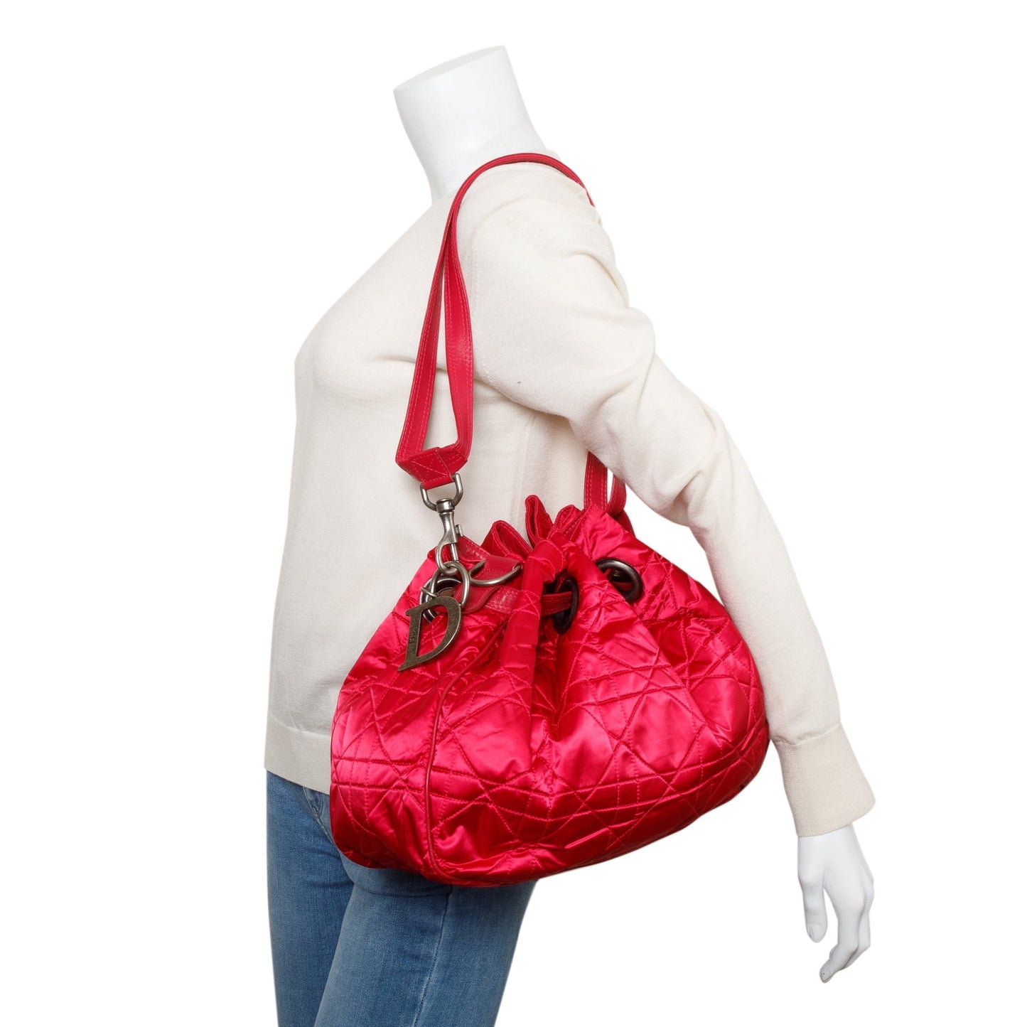 Christian Dior Pink Satin Cannage Drawstring Bag