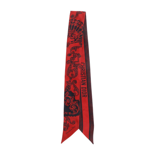 Christian Dior Red & Black Toile De Jouy Mitzah Silk Twilly