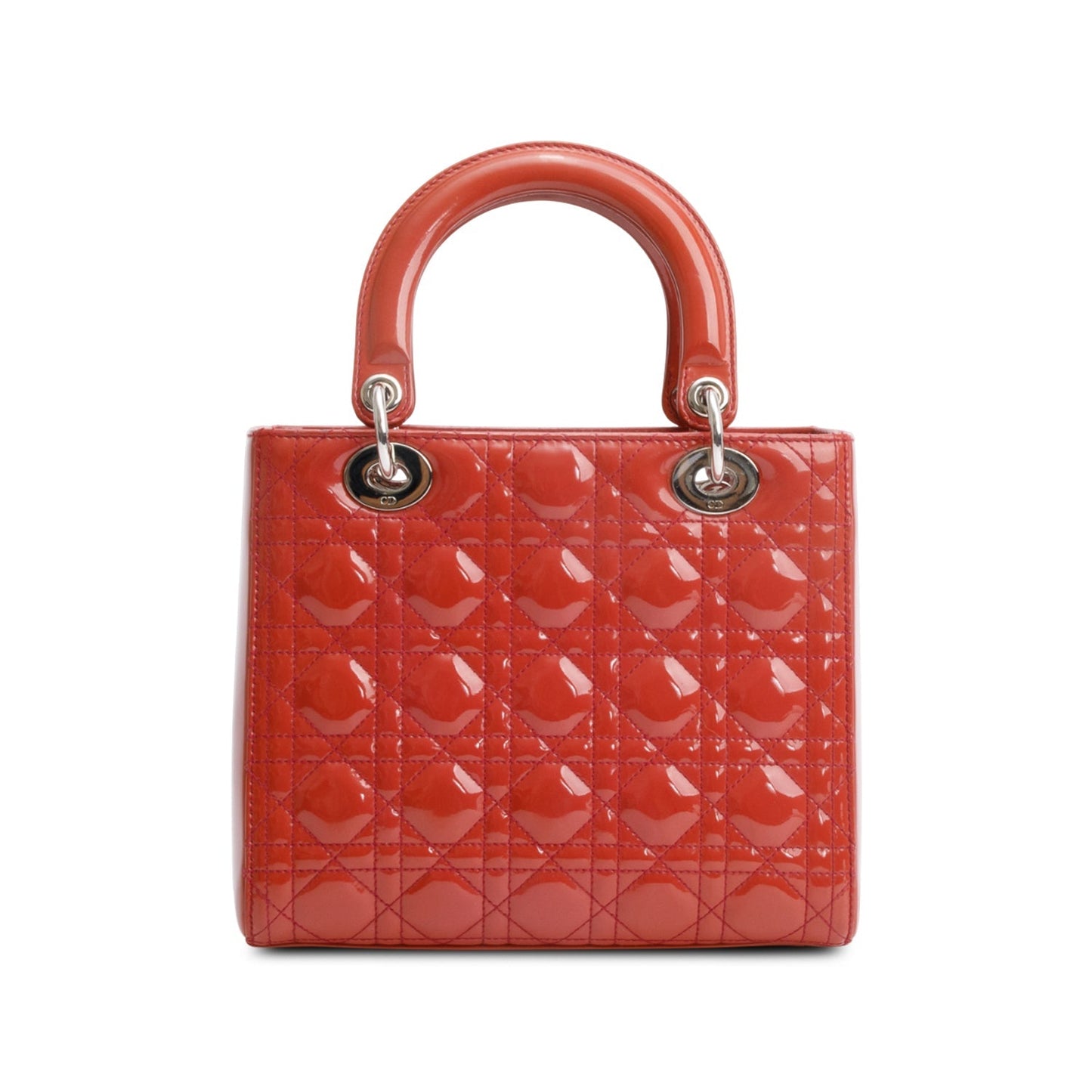 Christian Dior Red Cannage Patent Leather Small Lady Dior Bag