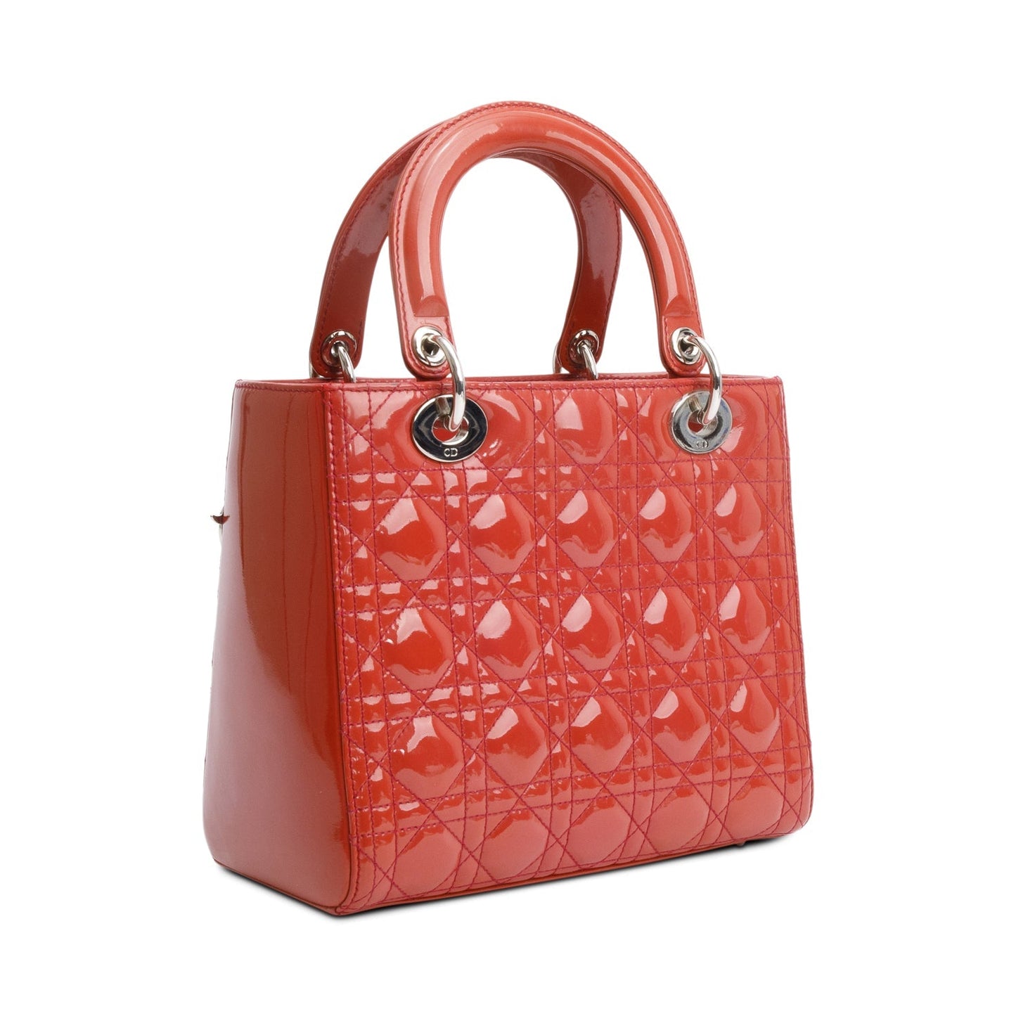 Christian Dior Red Cannage Patent Leather Small Lady Dior Bag