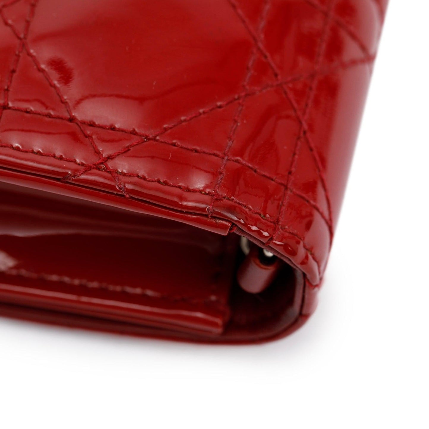 Christian Dior Red Patent Leather Lady Dior Chain Pouch