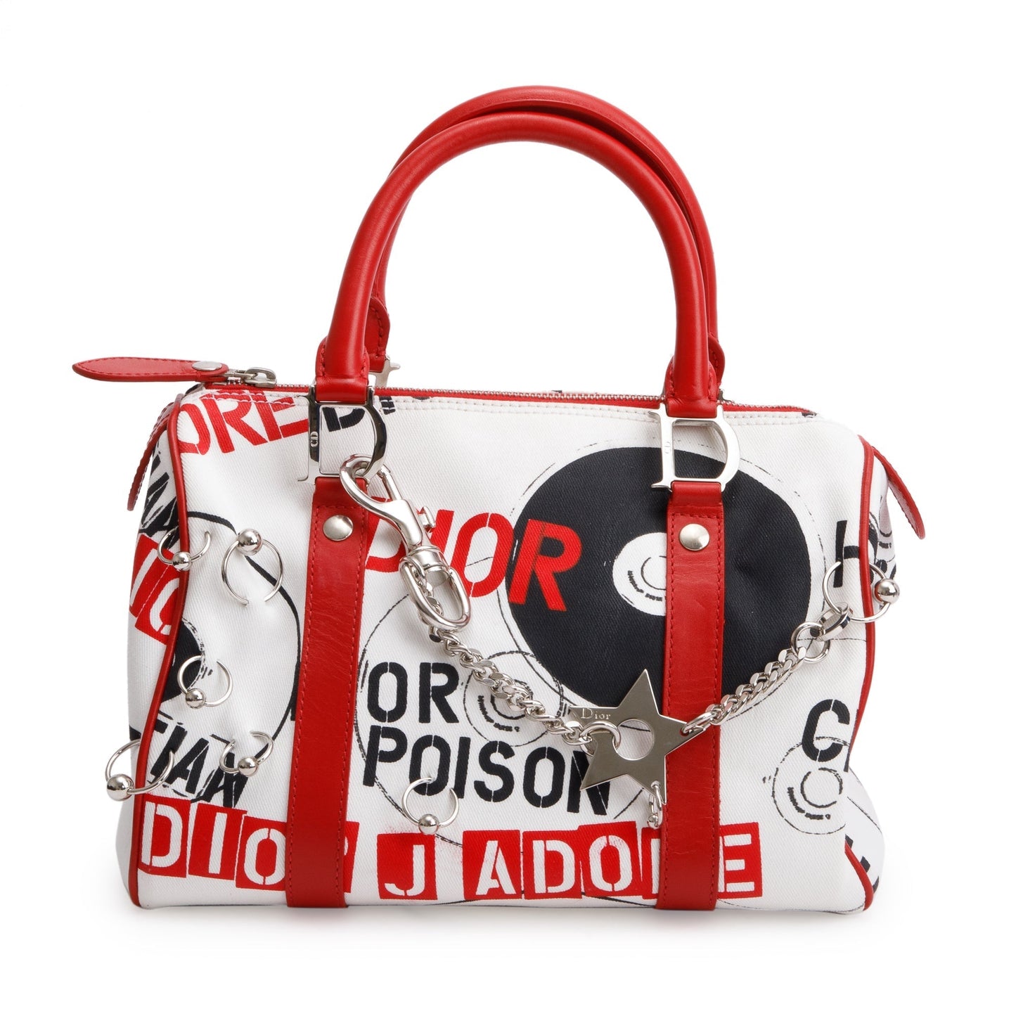 Christian Dior Red/White Printed Canvas Hardcore Boston Pierced Bag