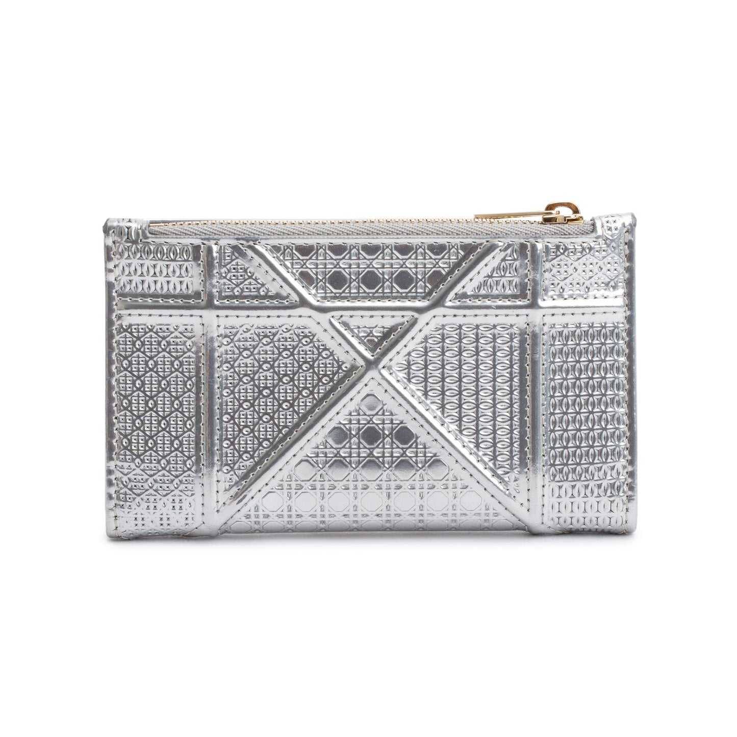 Christian Dior Silver Metallic Patent Leather Diorama Compact Wallet