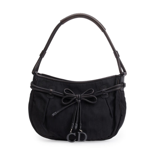 Christian Dior Vintage Black Diorissimo Nylon Bow Charm Bucket Bag