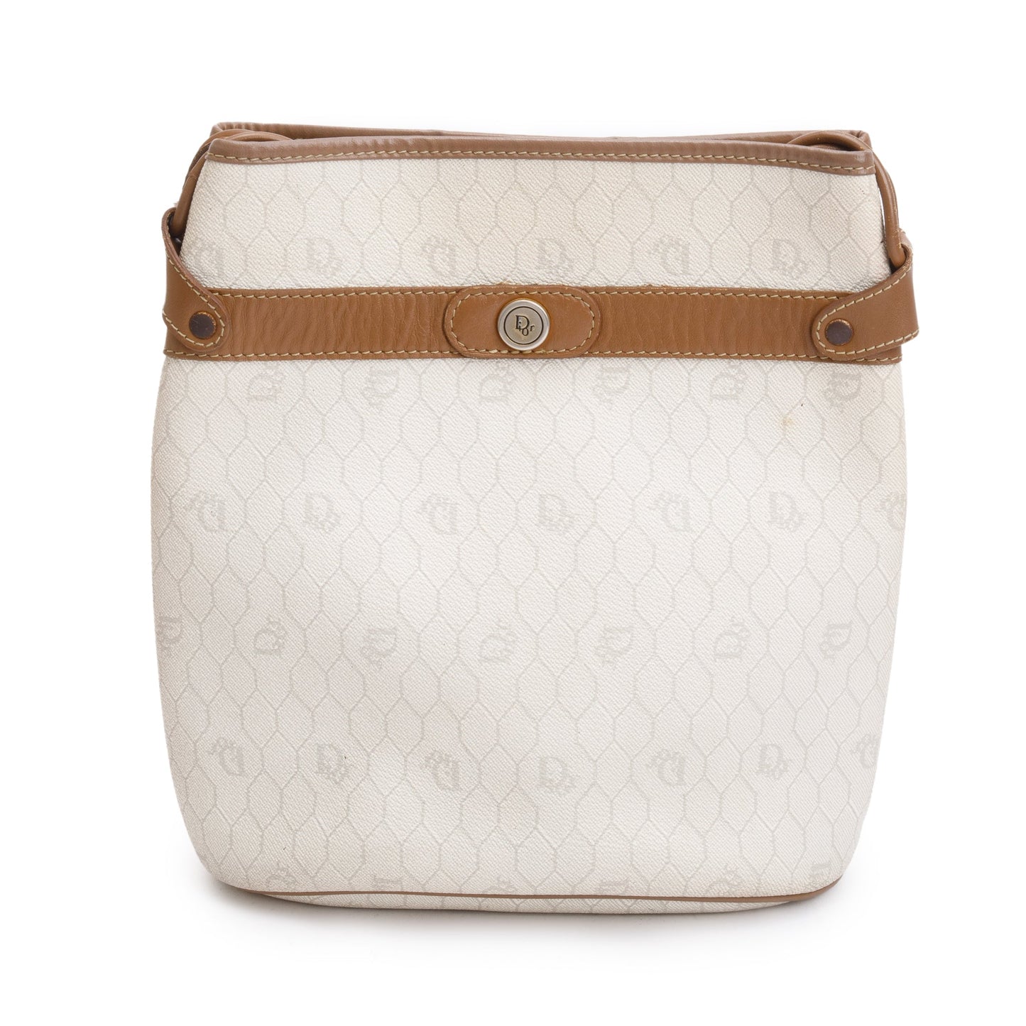 Christian Dior Vintage Honeycomb Canvas Tan Leather Bucket Bag