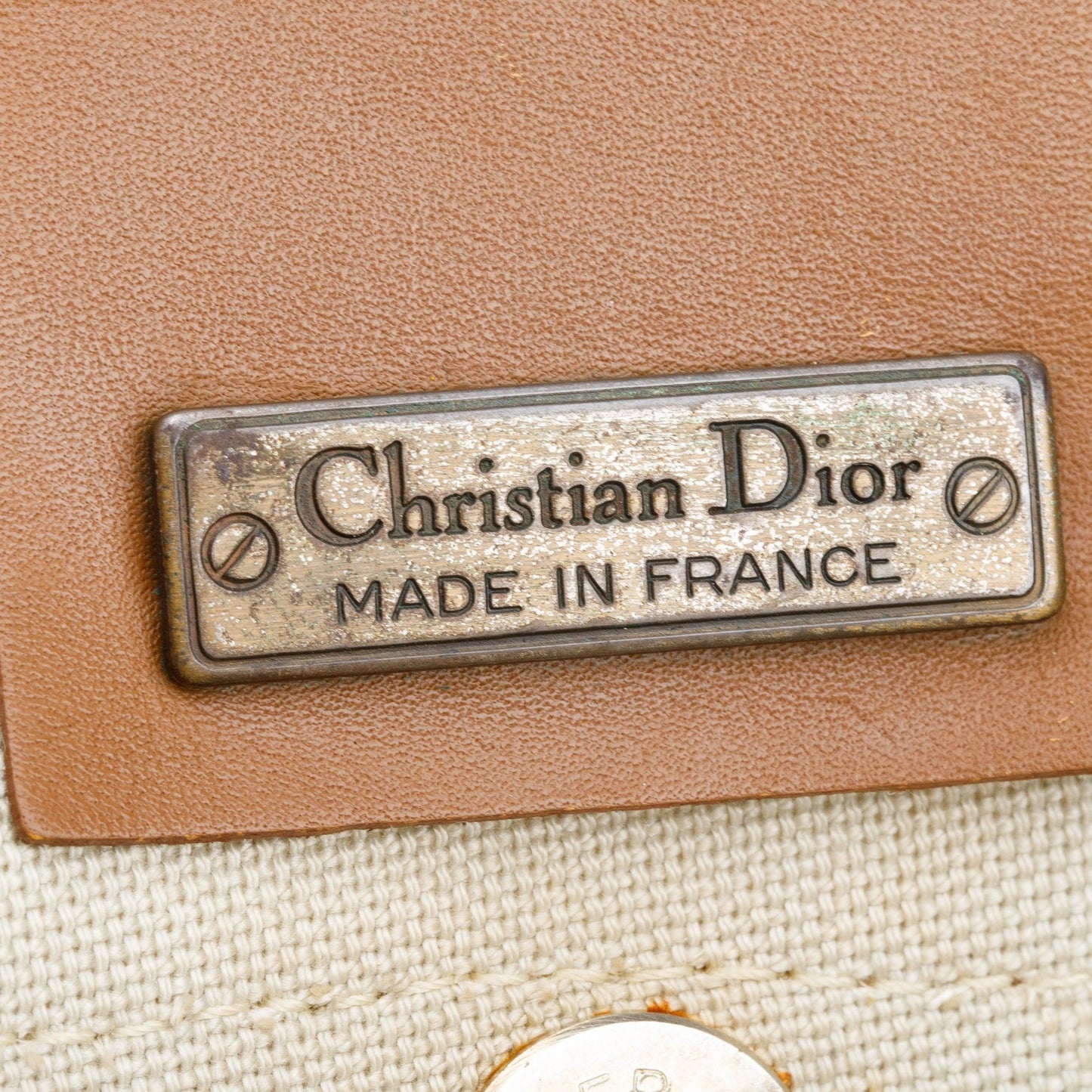 Christian Dior Vintage Honeycomb Canvas Tan Leather Bucket Bag