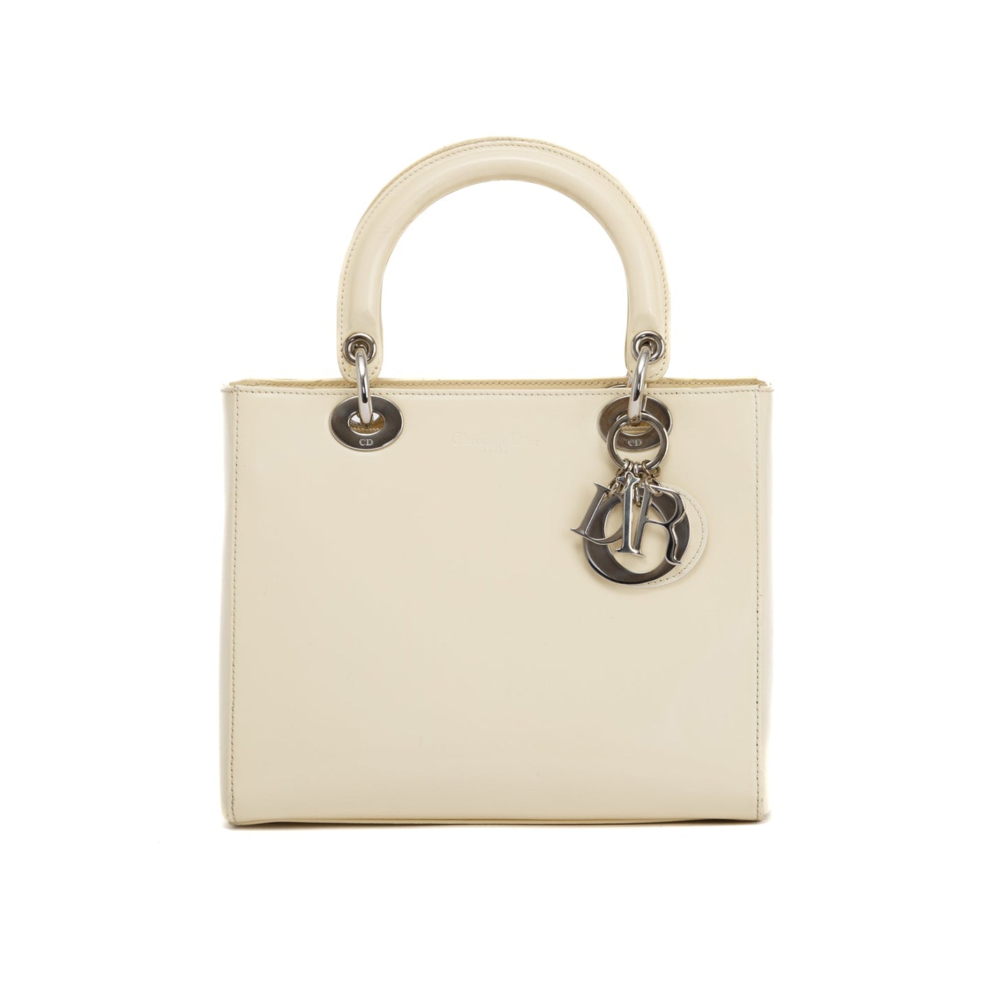 Christian Dior Vintage White Patent Leather Medium Lady Dior Bag
