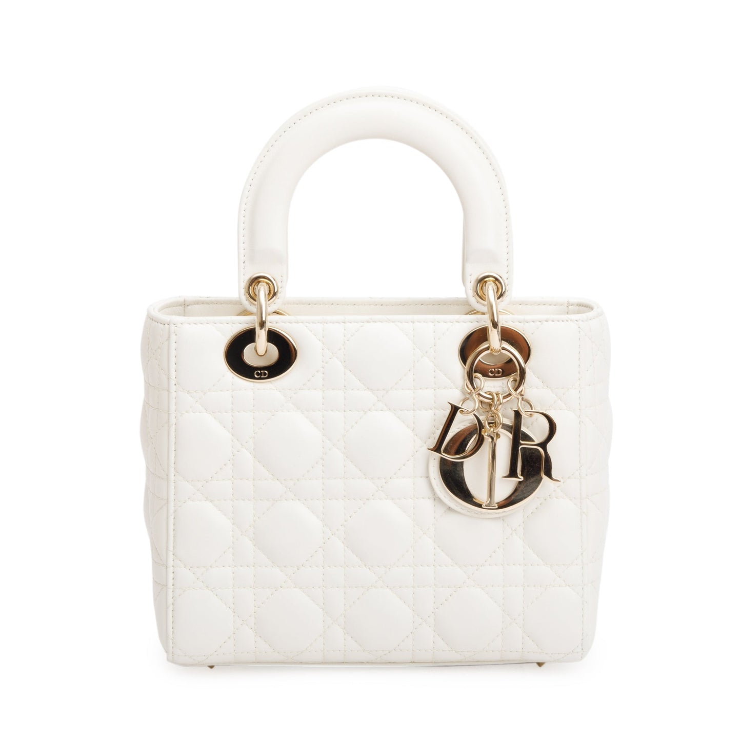 Christian Dior White Cannage Leather Small Lady Dior Bag