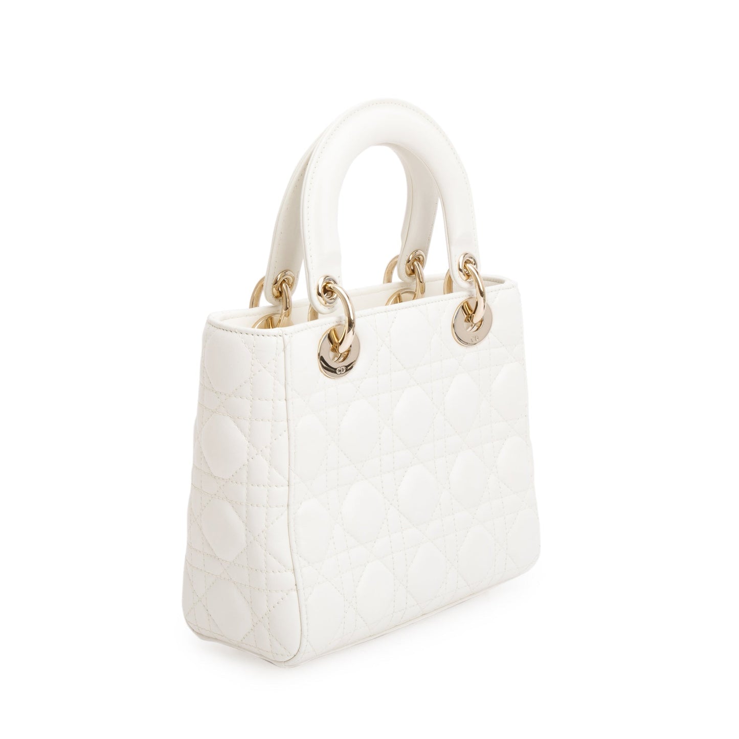 Christian Dior White Cannage Leather Small Lady Dior Bag