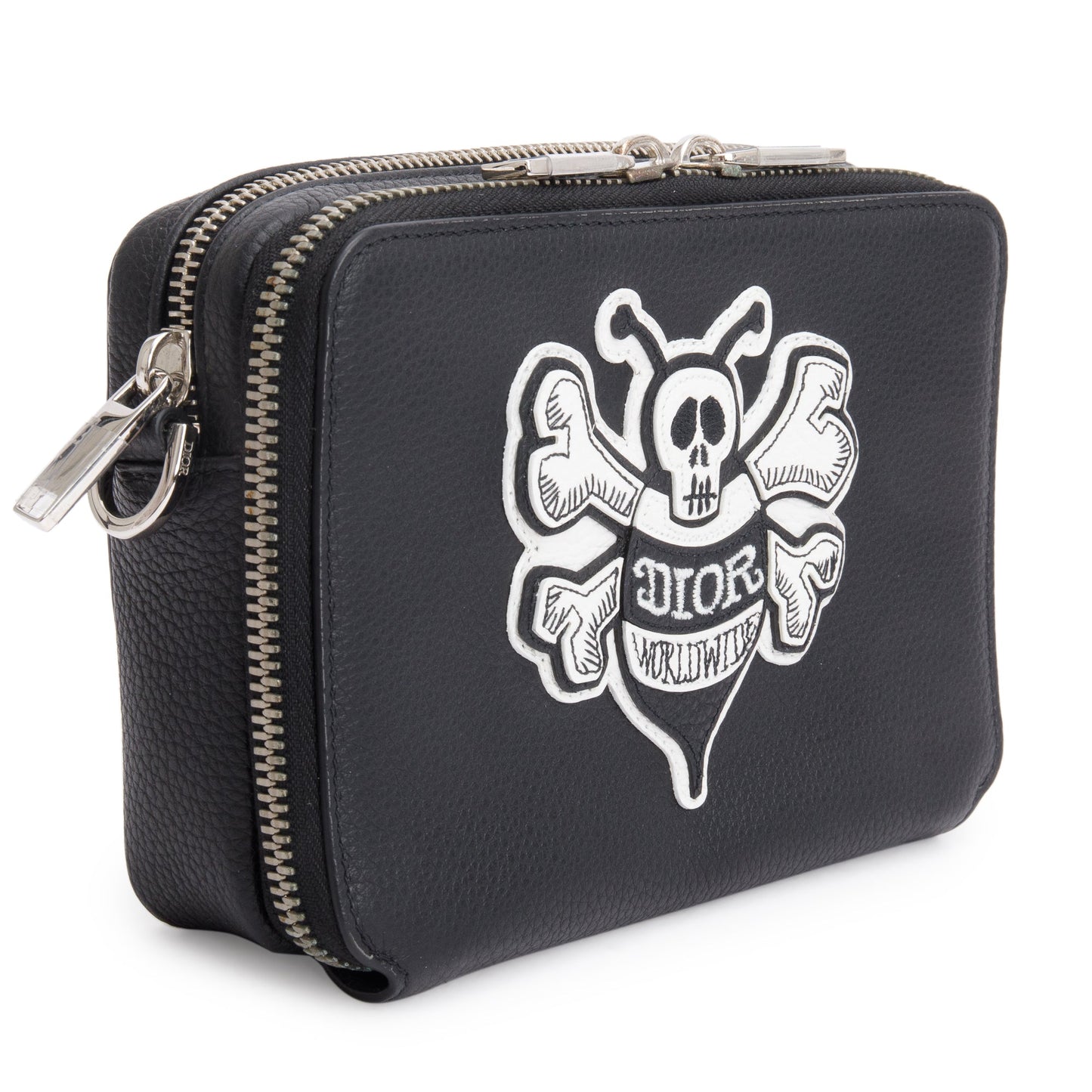 Christian Dior x Shawn Stussy Black Calfskin Leather Double Zip Crossbody Bag