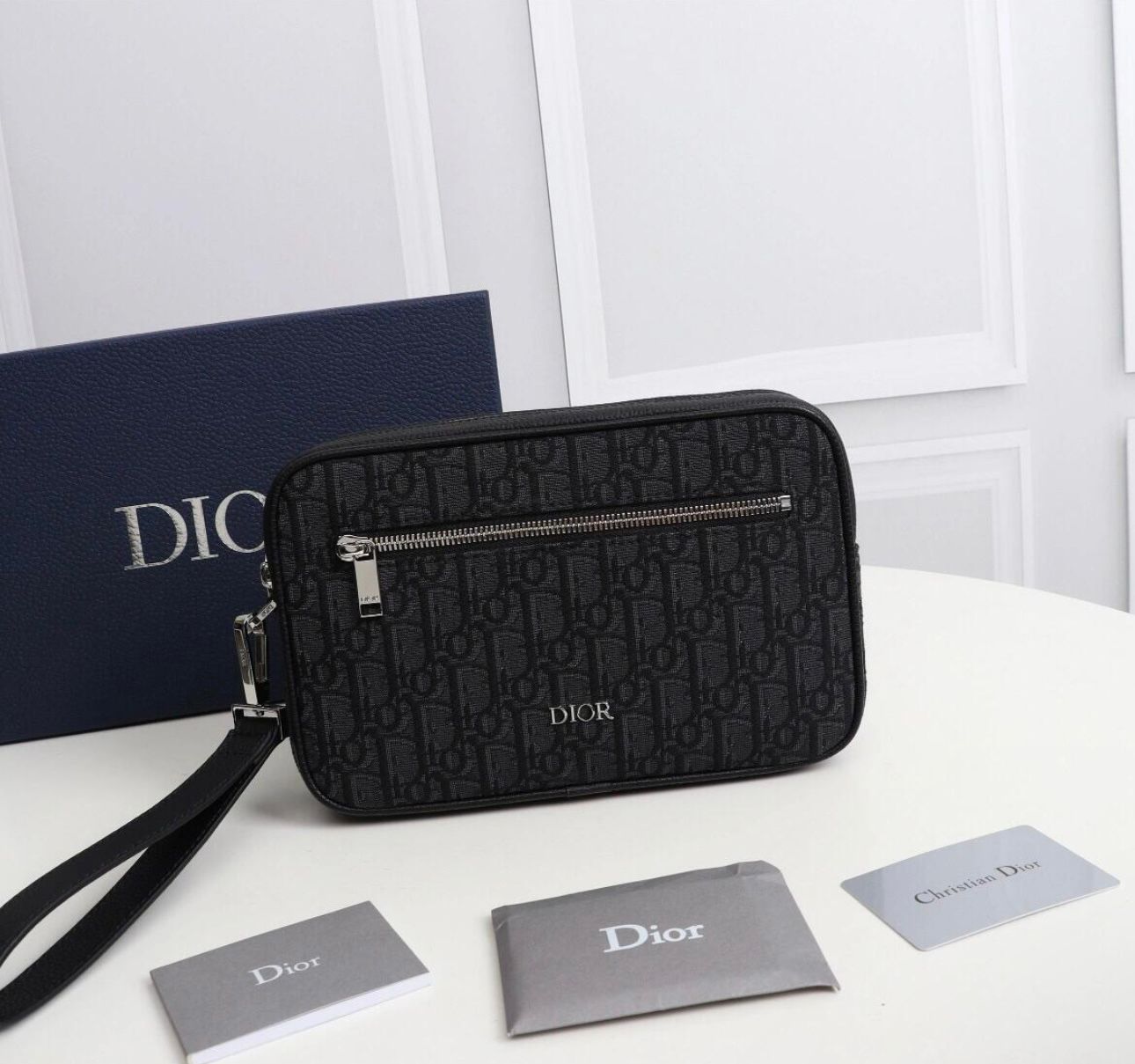 Christian Dior Oblique Jacquard Toiletry Pouch Black