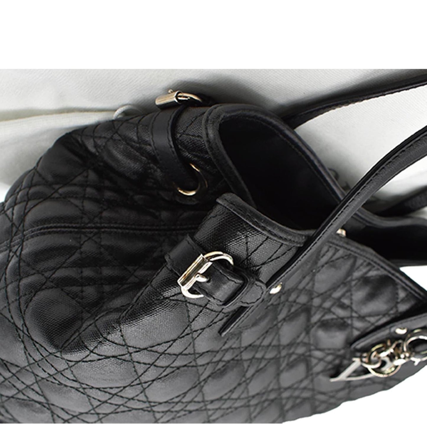 CHRISTIAN DIOR Panarea Quilted Cannage Rosato Canvas Tote Bag Black