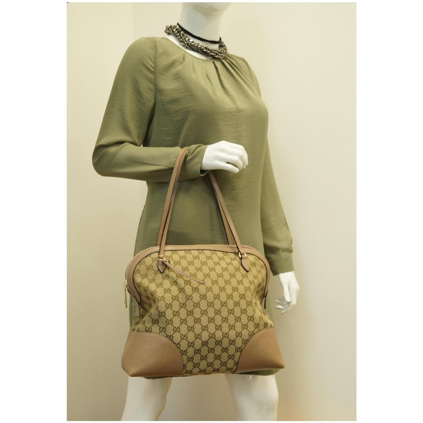 GUCCI Bree GG Supreme Leather Shoulder Bag 323673 Mauve