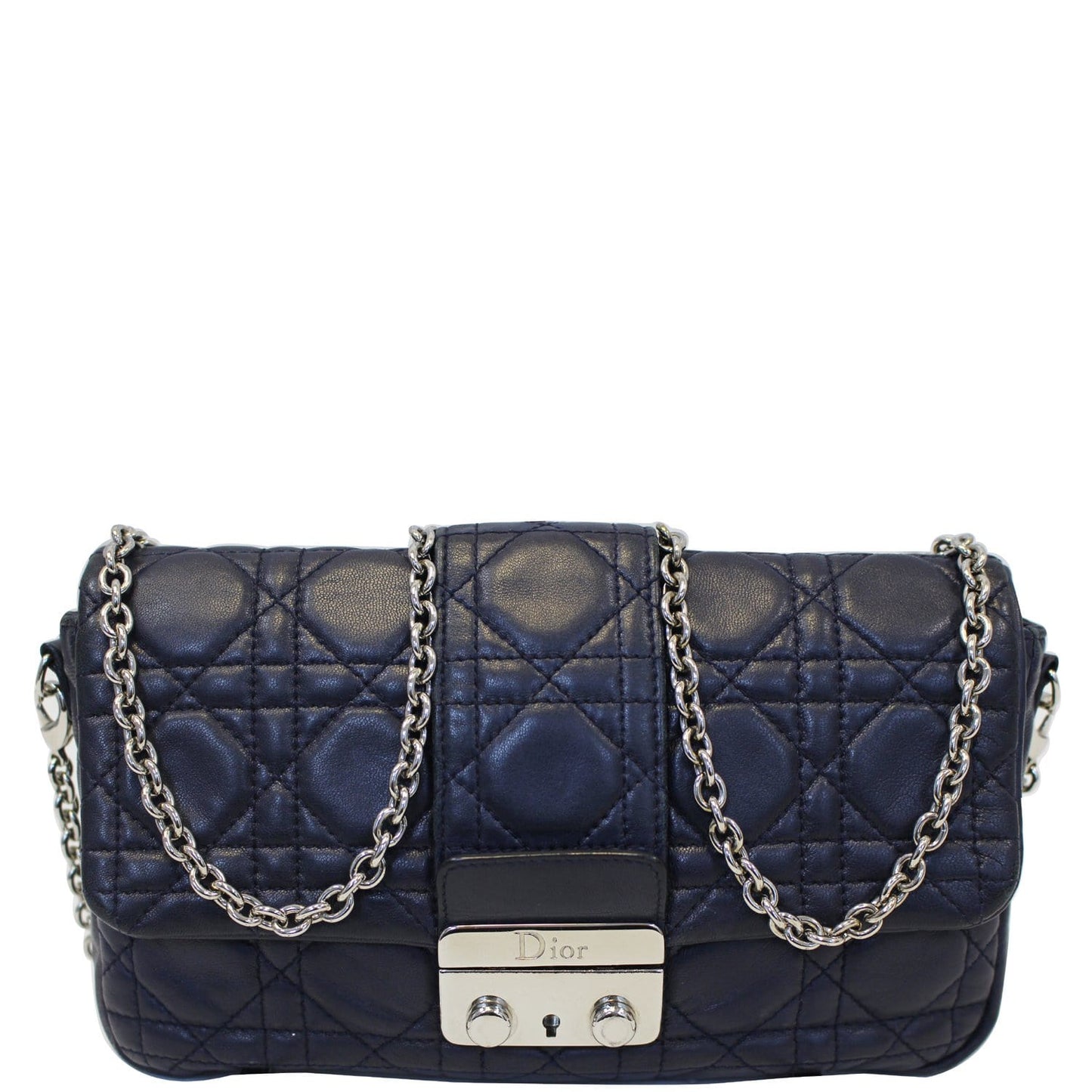 CHRISTIAN DIOR Miss Dior Cannage Quilted Leather Crossbody Bag Black