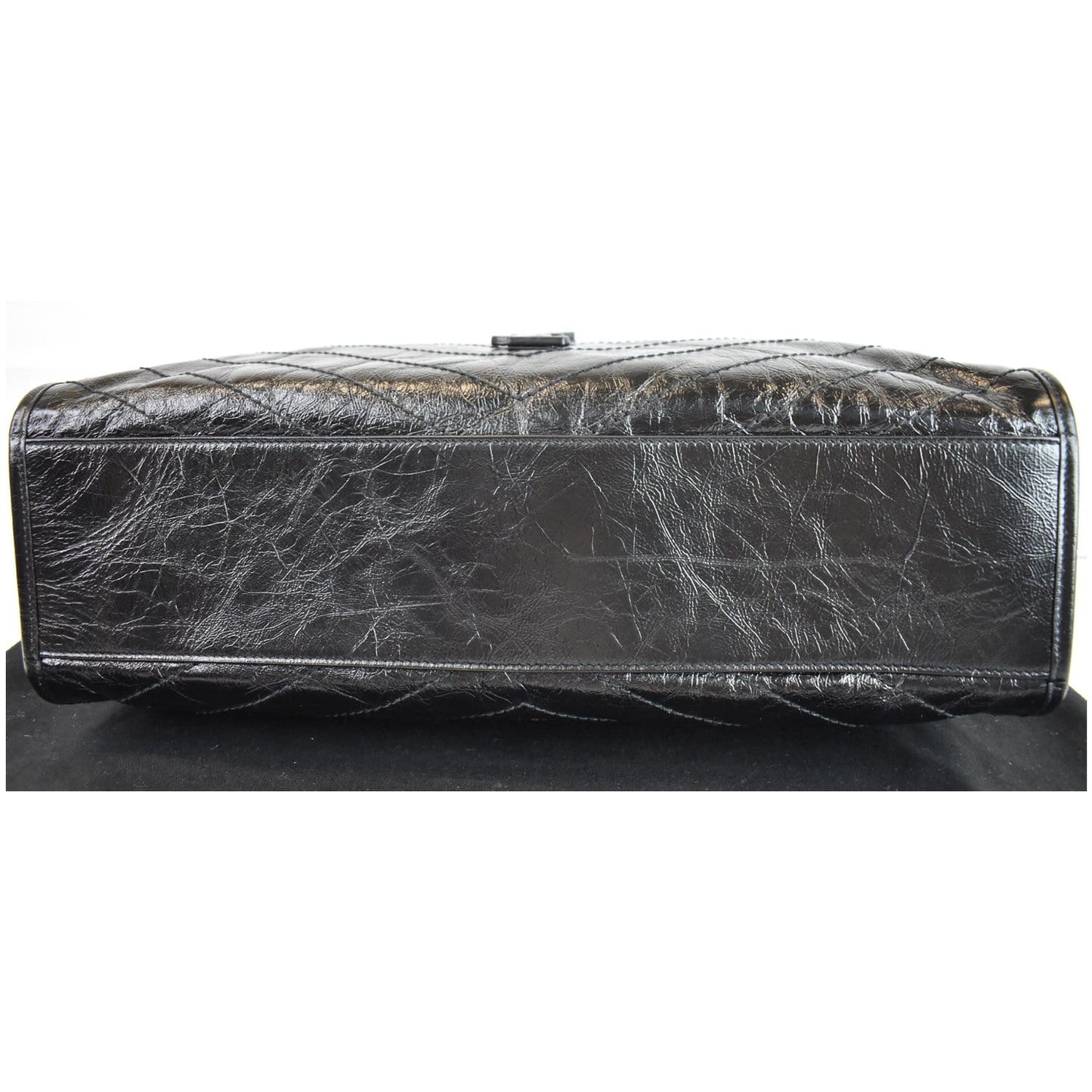 YVES SAINT LAURENT Niki Large Crinkle Leather Shopper Tote Bag Black