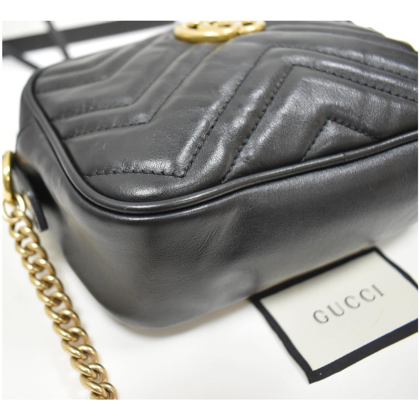 GUCCI GG Marmont Matelasse Mini Leather Crossbody Bag Black 448065