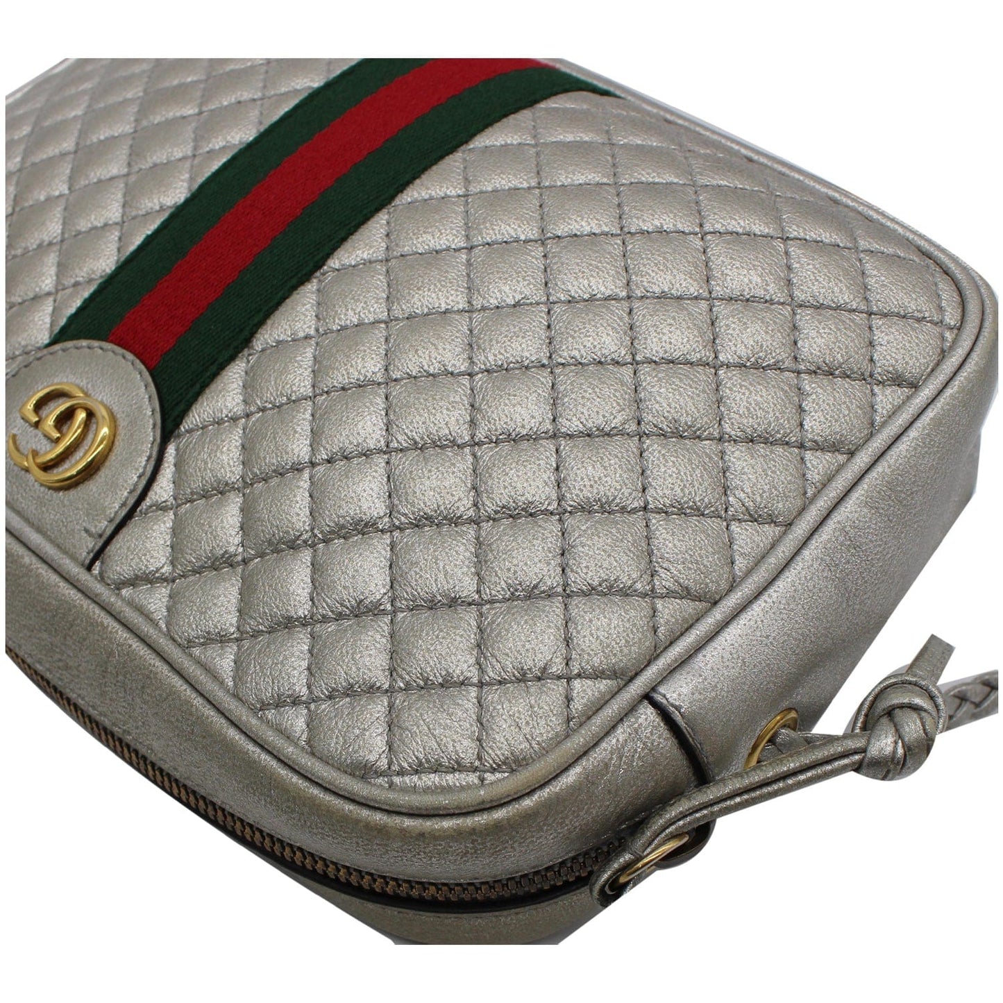 GUCCI GG Small Quilted Leather Shoulder Bag Metallic Silver 541051