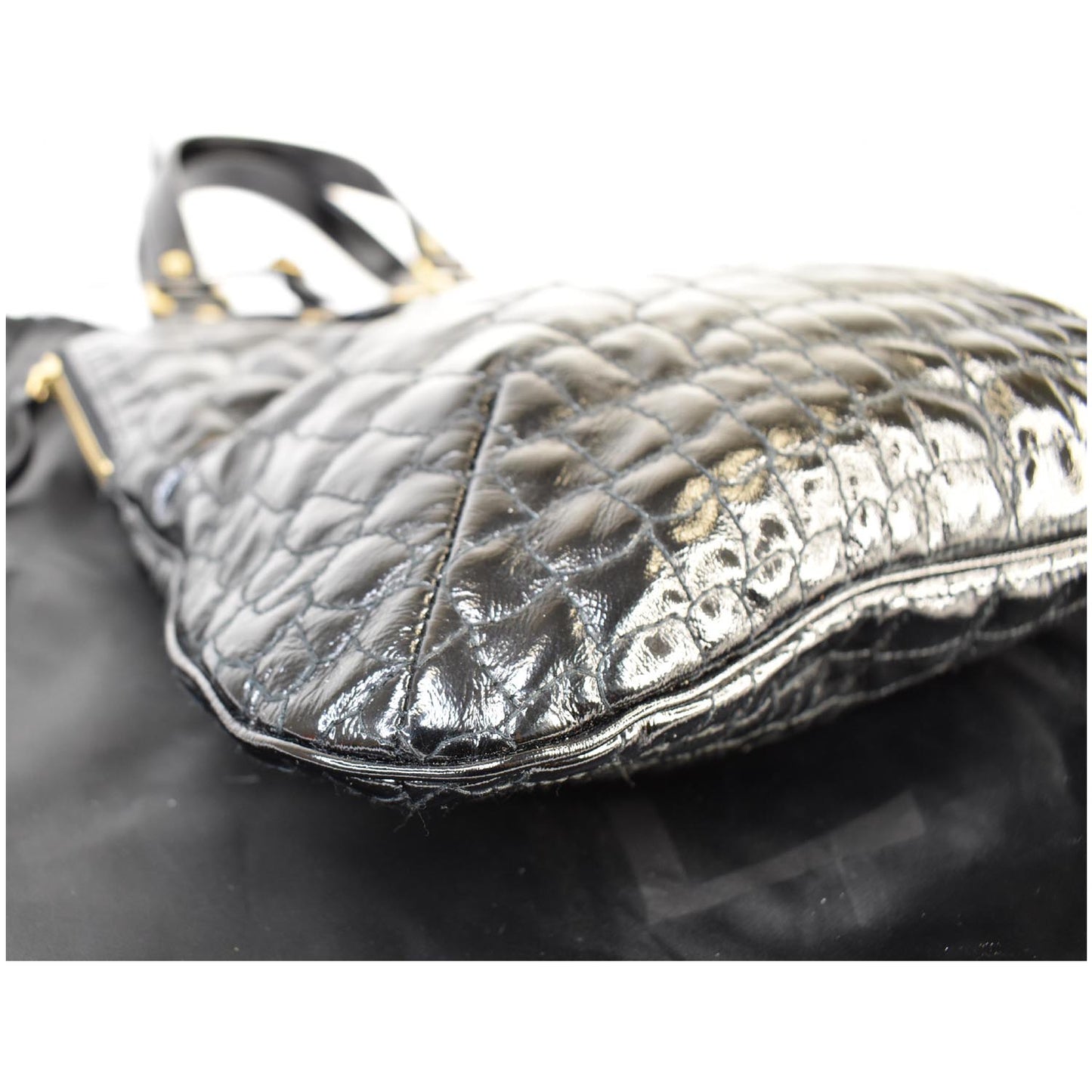 YVES SAINT LAURENT Tribute Embossed Patent Leather Tote Bag Black - Last Call