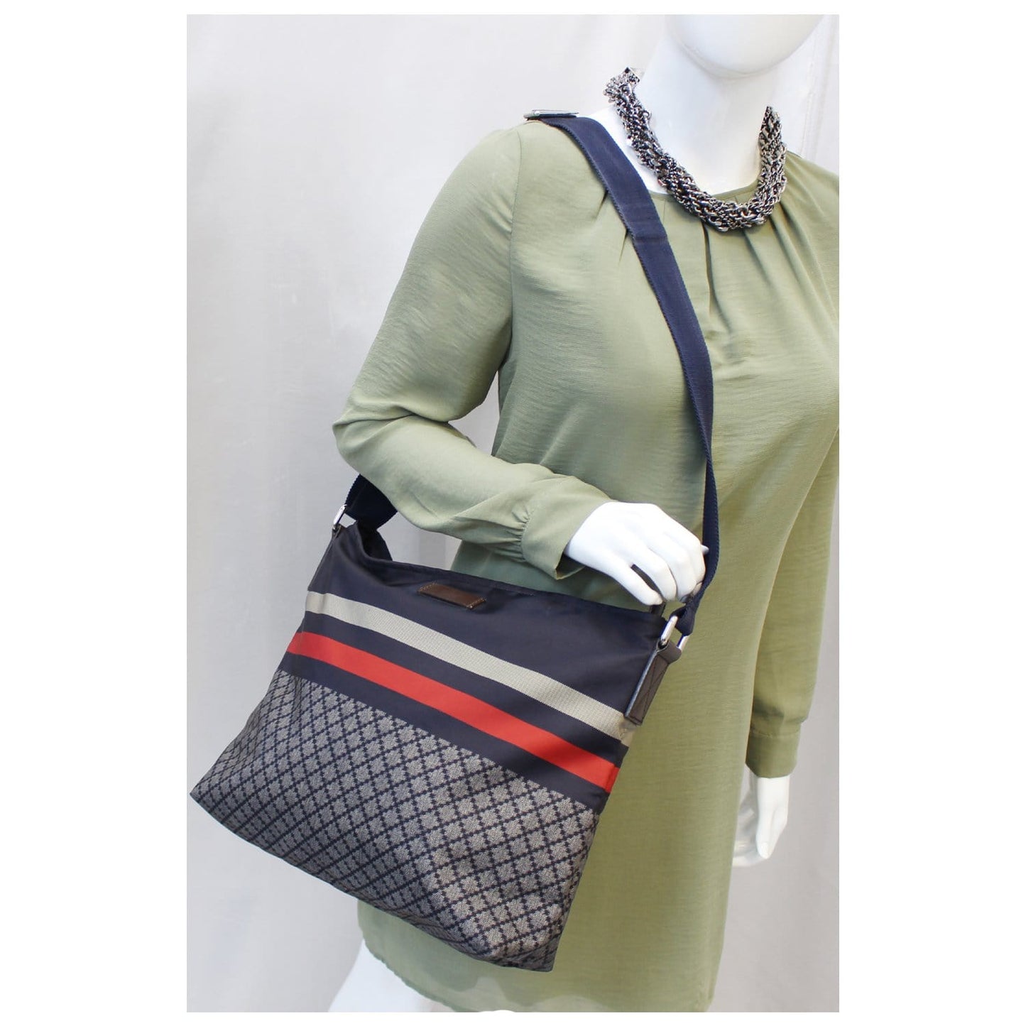 GUCCI Diamante Nylon Messenger Crossbody Bag 270410 Navy