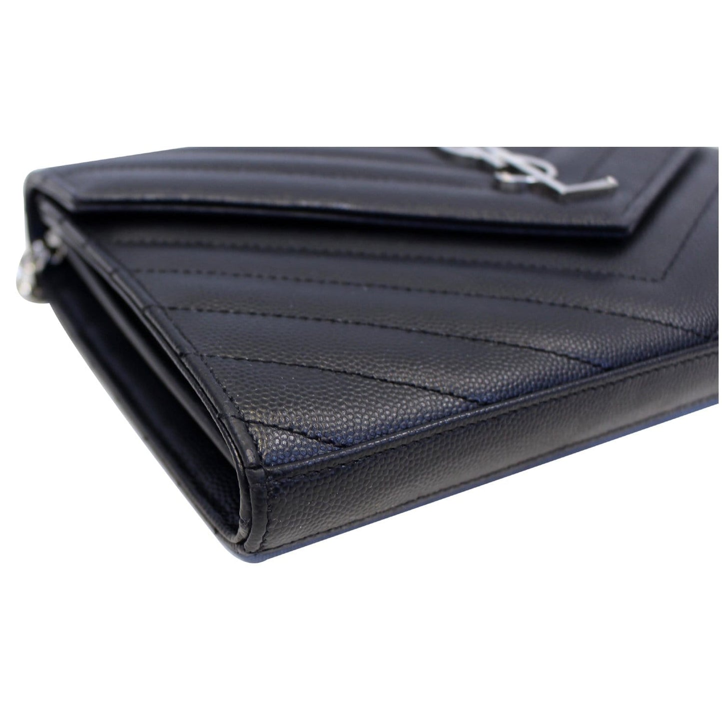 YVES SAINT LAURENT Monogram Grain De Poudre Chain Wallet Black
