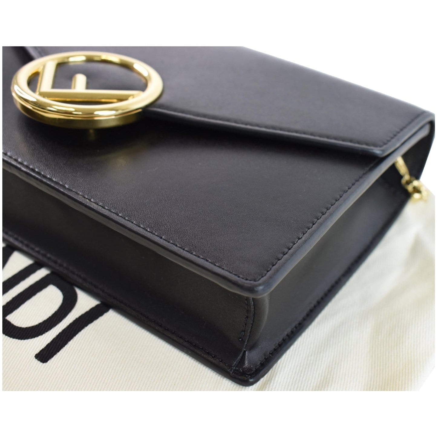 FENDI Vitello F is Envelope Leather Wallet on Chain Crossbody Bag Black