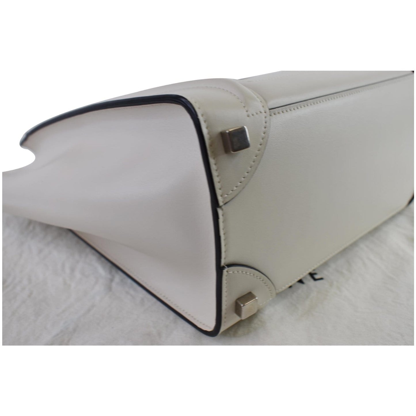 CELINE Mini Luggage Smooth Leather Tote Bag White
