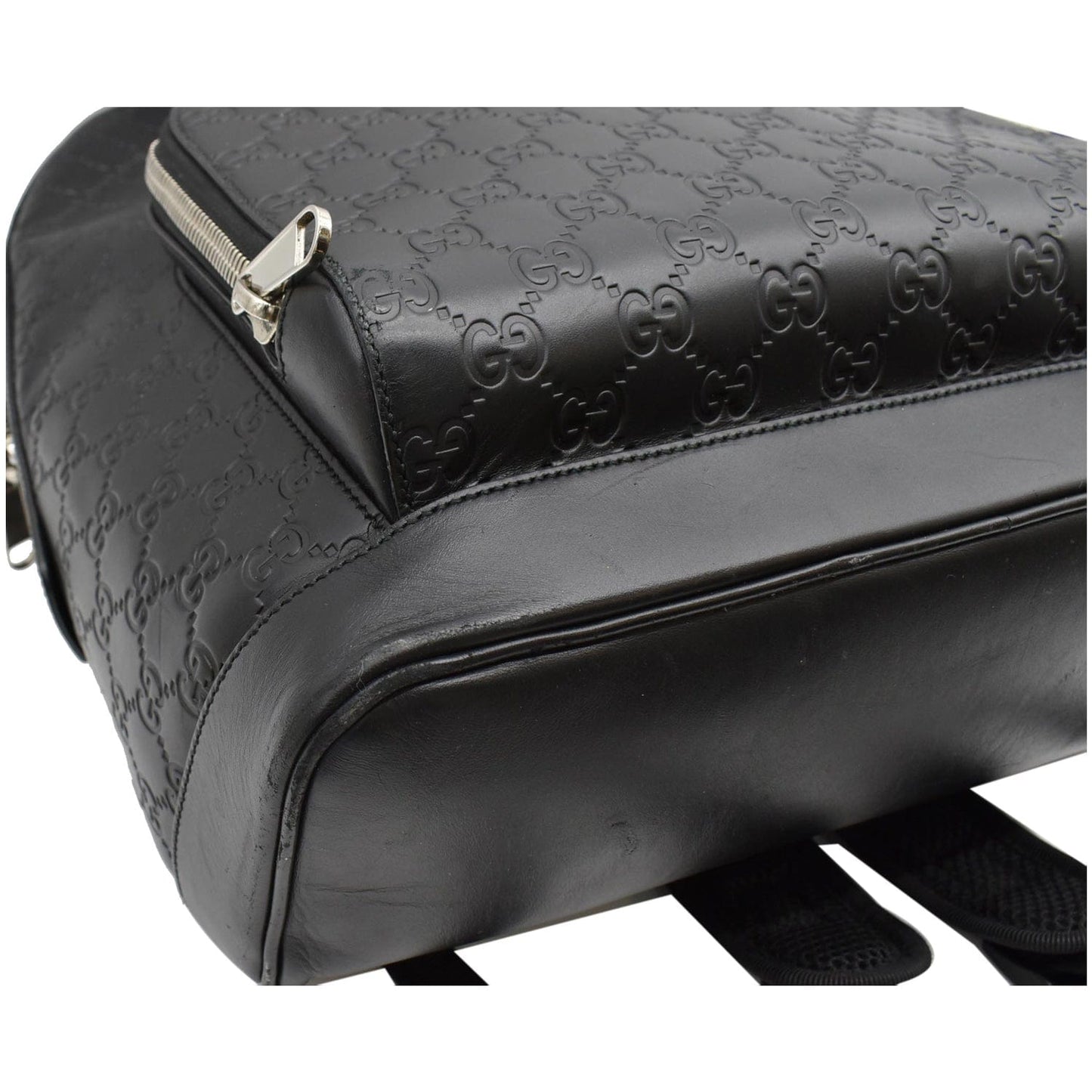 GUCCI GG Signature Leather Backpack Bag Black 406370
