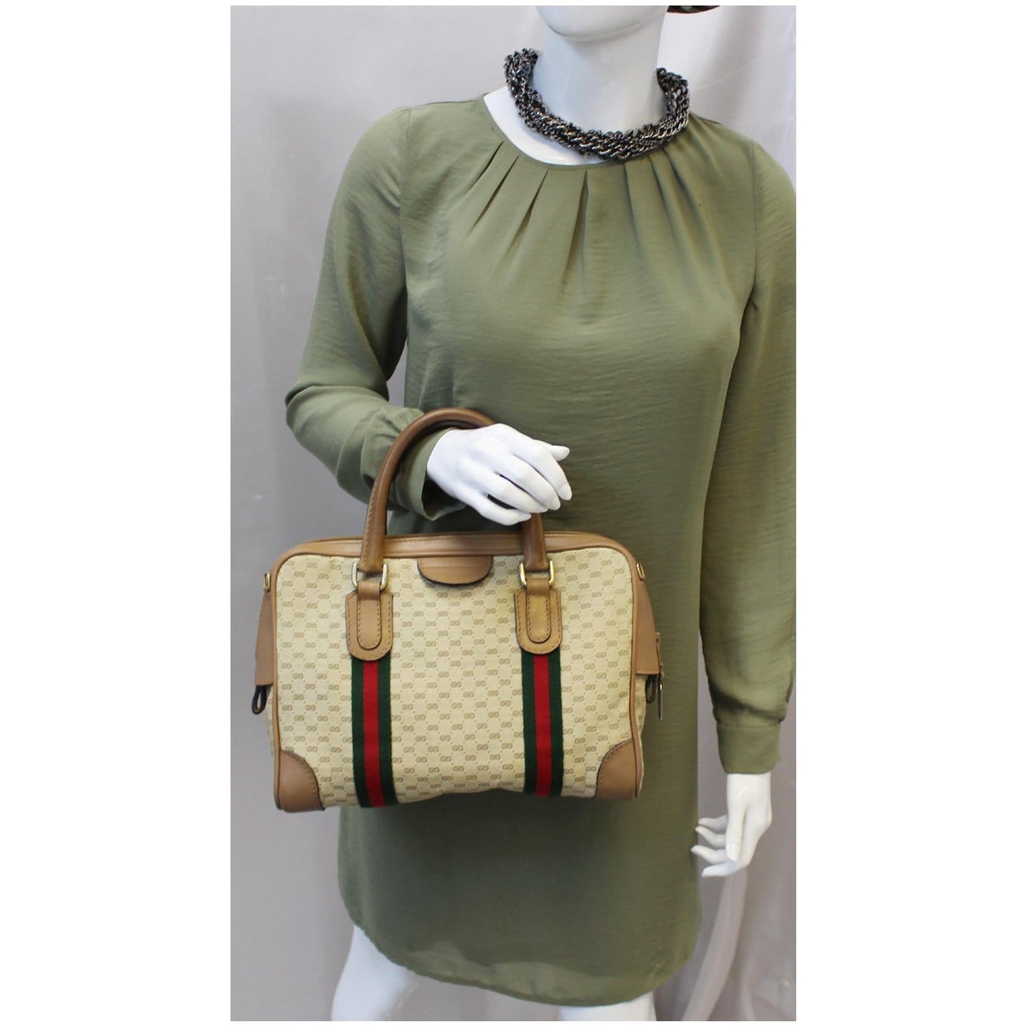 GUCCI Boston Doctor GG Canvas Satchel Handbag Brown