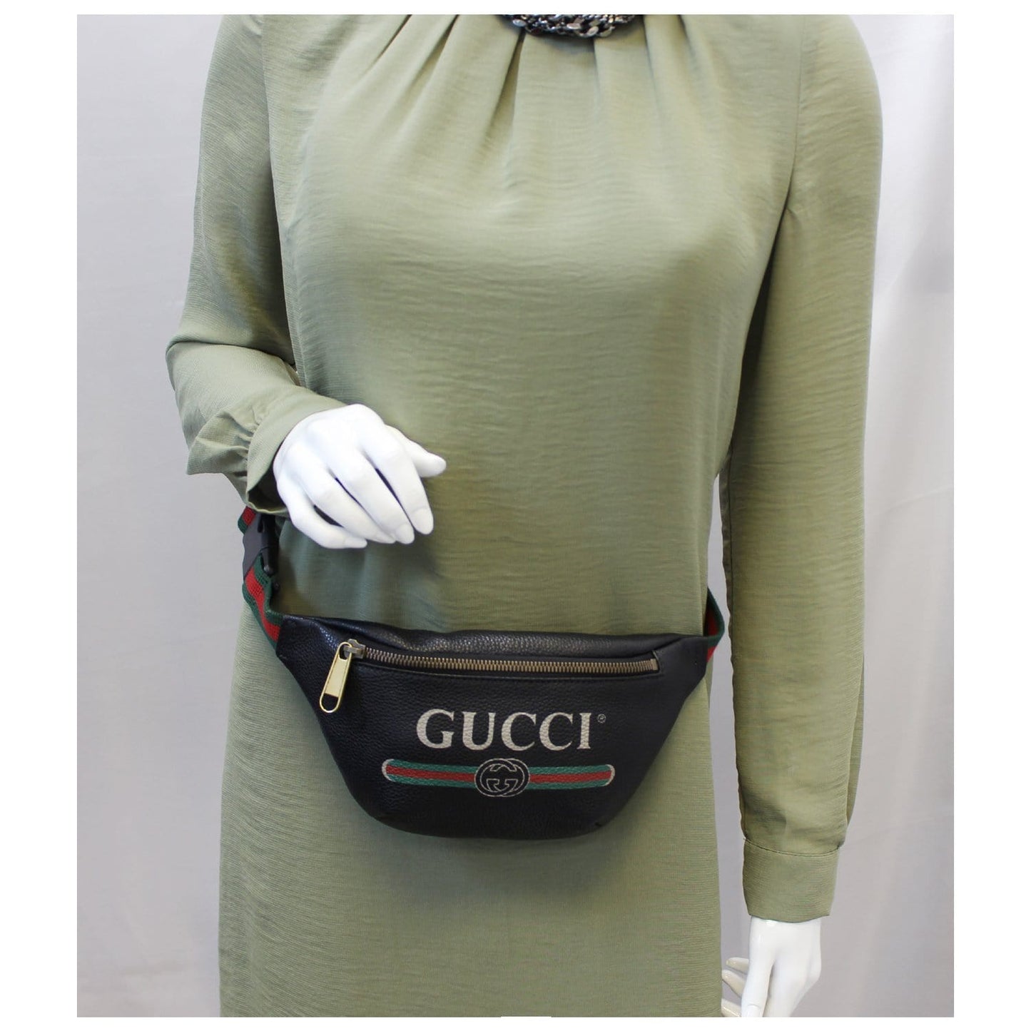 GUCCI Print Leather Black Belt Waist Bum Bag Small 527792