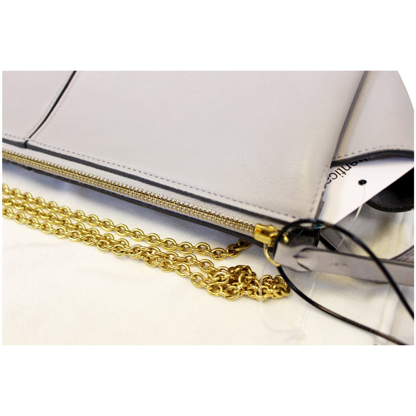 Celine Tri-Fold Clutch on Chain Smooth Calfskin Crossbody Bag Light Grey - Last Call