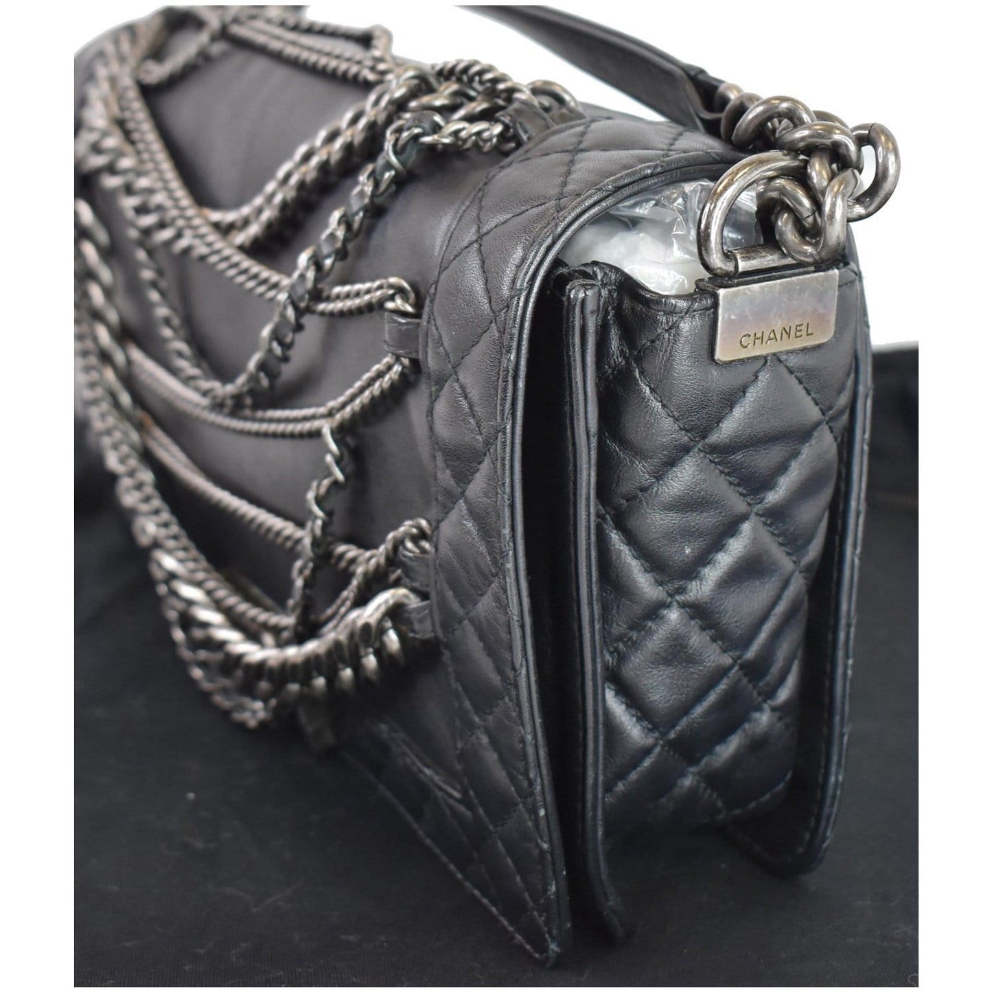 CHANEL Boy Enchained Medium Calfskin Leather Flap Shoulder Bag Black