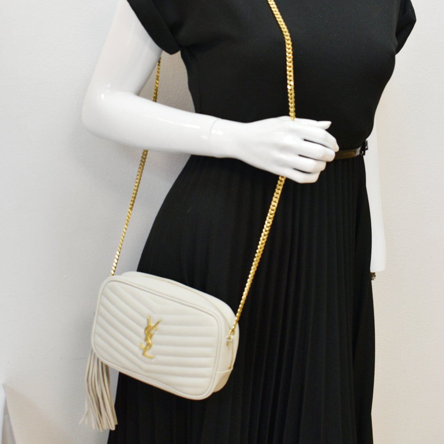 YVES SAINT LAURENT Mini Lou Matelasse Leather Camera Bag White