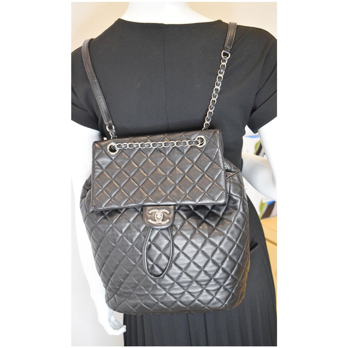 CHANEL Small Urban Spirit Quilted Lambskin Backpack Bag Black