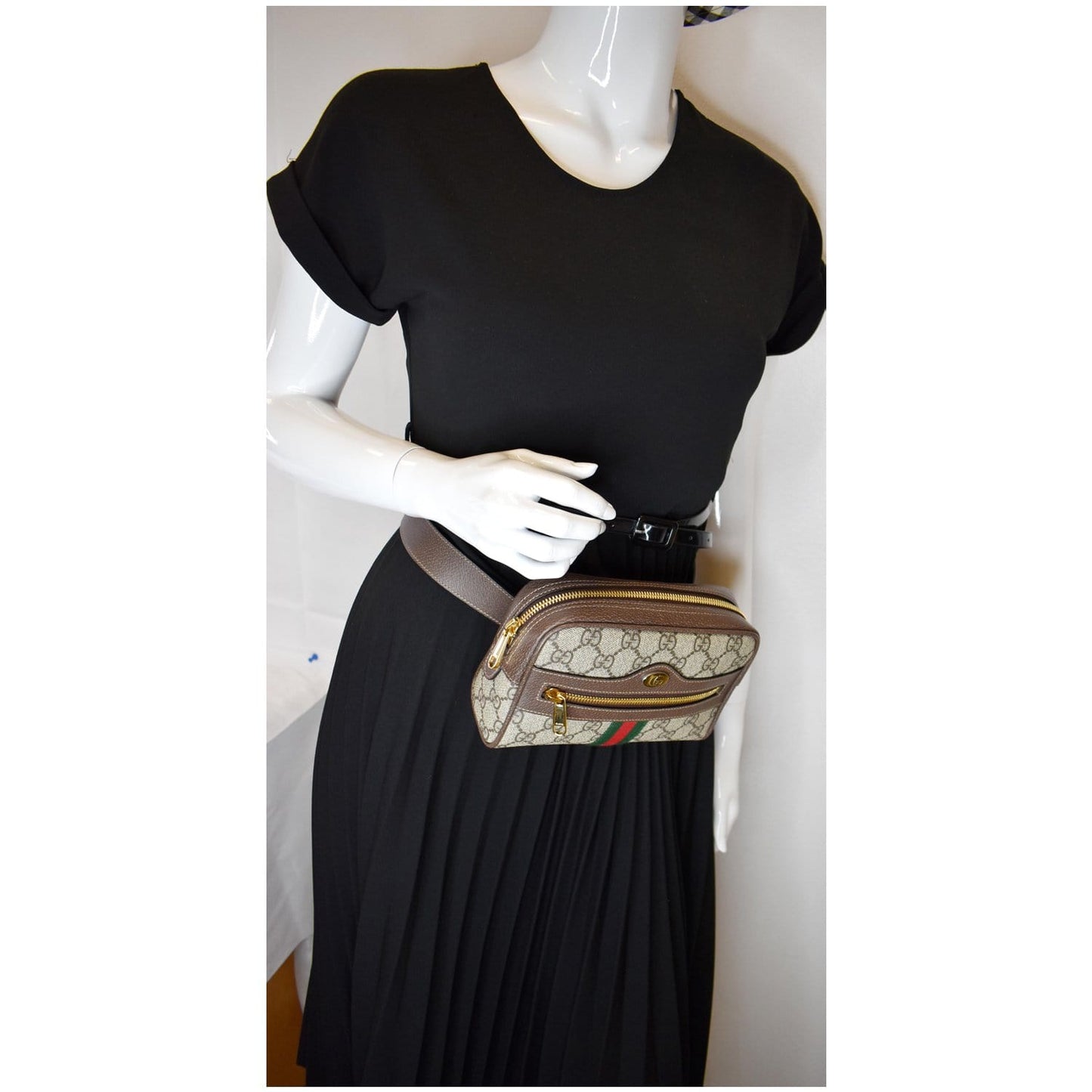 GUCCI Ophidia Small GG Supreme Canvas Web Belt Bag Brown 517076 - Final Sale