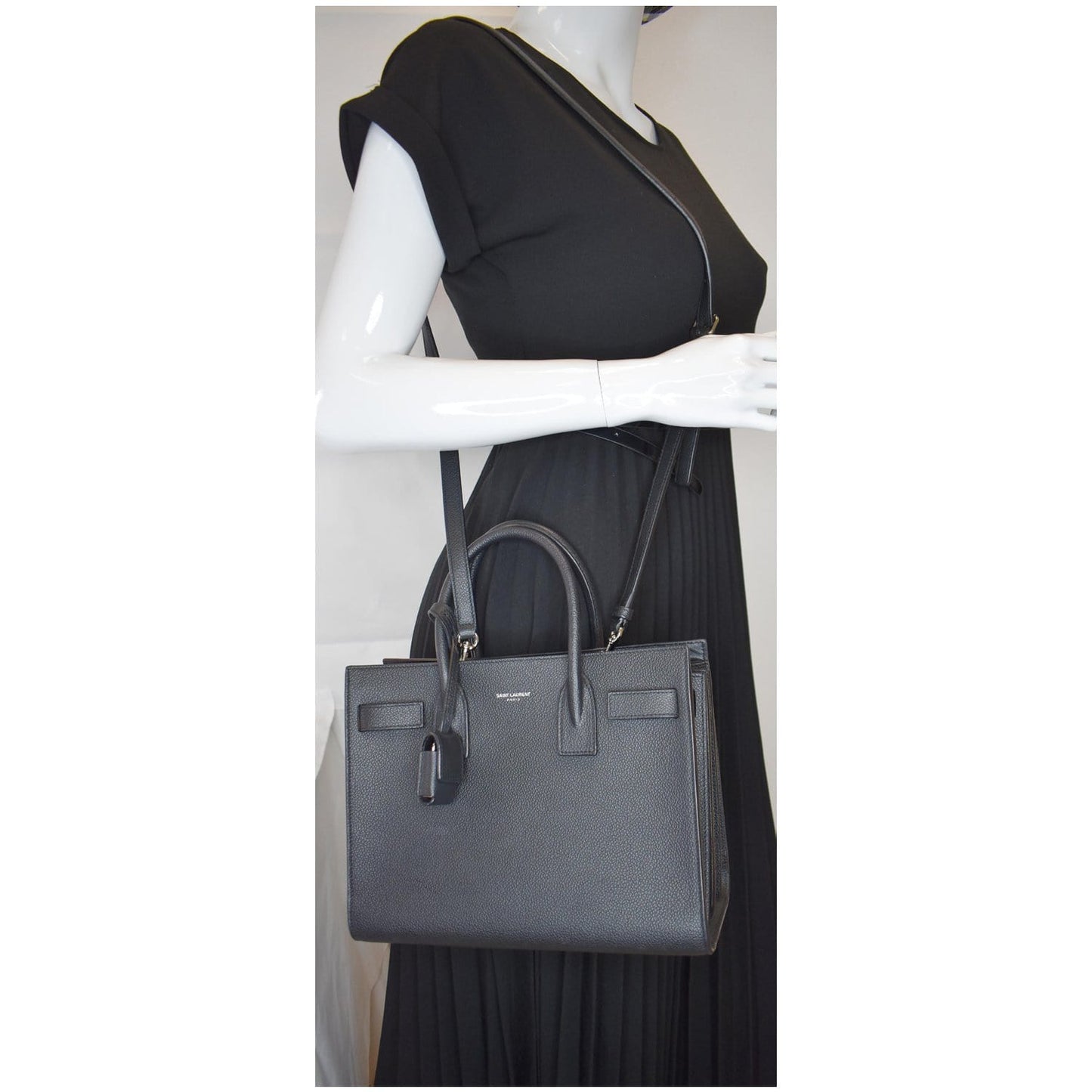 YVES SAINT LAURENT Baby Sac de Jour Grained Leather Tote Bag Black