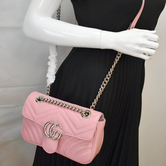 GUCCI GG Marmont Mini Matelass? Leather Shoulder Crossbody Bag Pastel Pink 446744