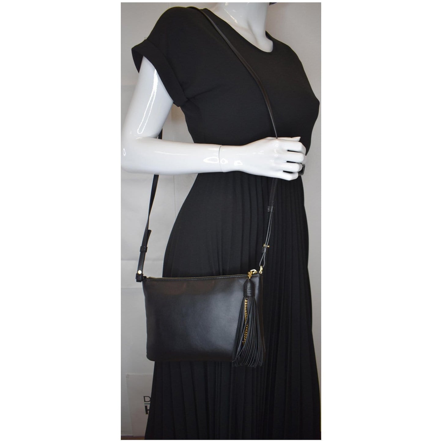 YVES SAINT LAURENT Teen Monogram Calfskin Leather Crossbody Bag Black