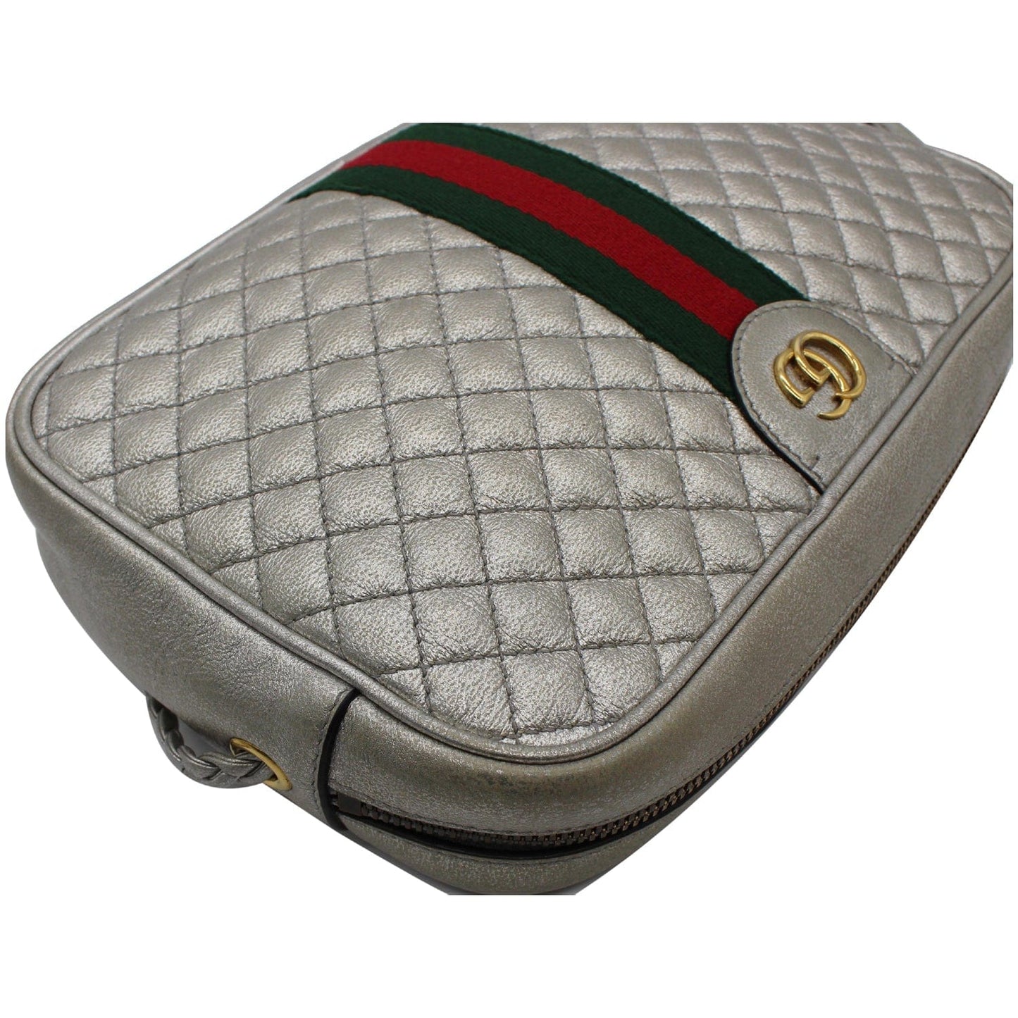 GUCCI GG Small Quilted Leather Shoulder Bag Metallic Silver 541051