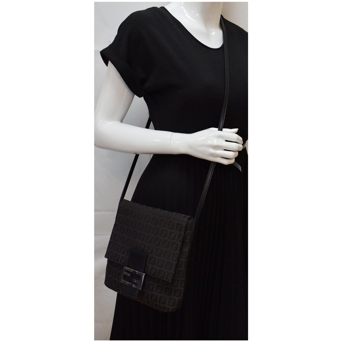 FENDI Zucca FF Canvas Crossbody Bag Brown