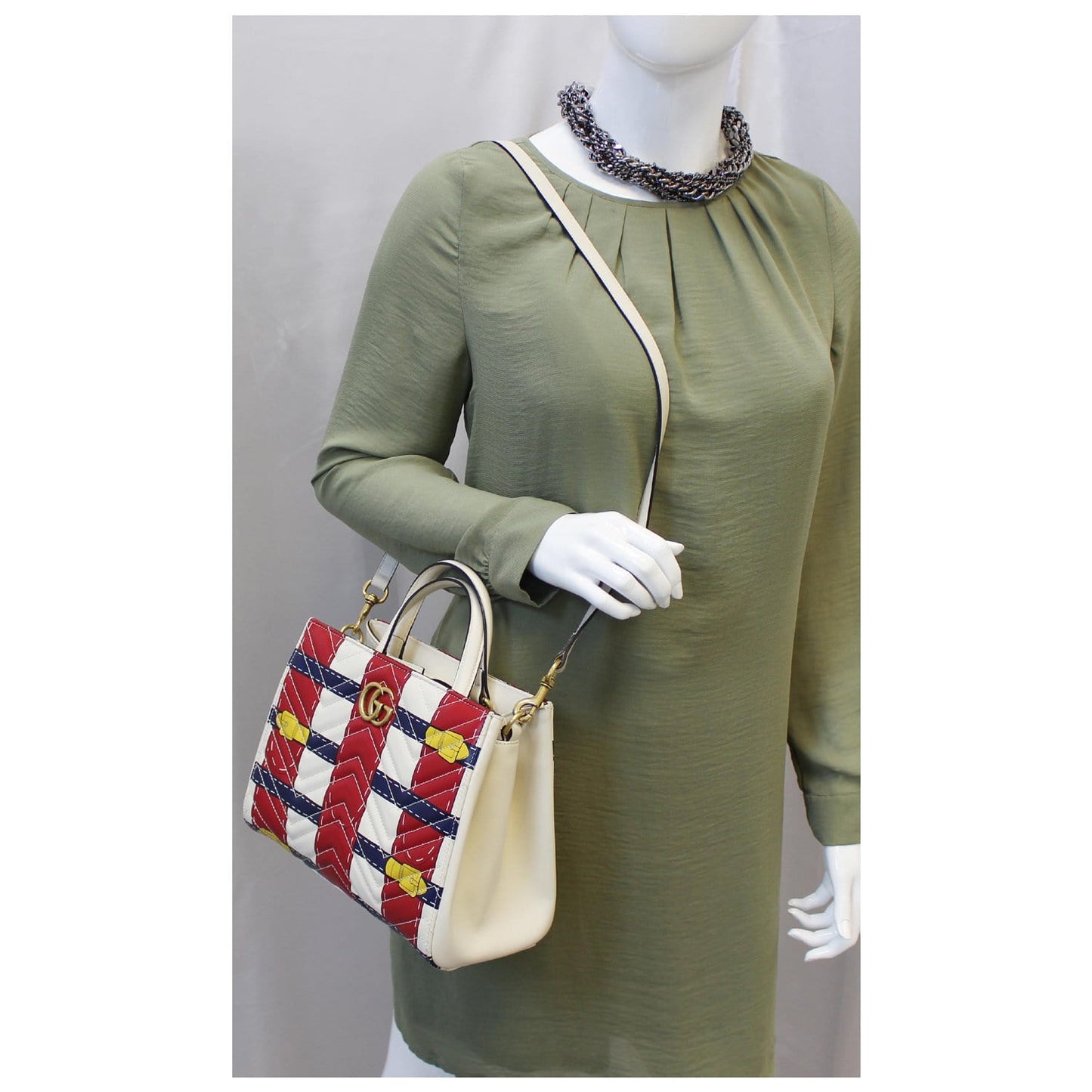 GUCCI Trompe L?oeil Print GG Marmont Top Handle Shoulder Bag