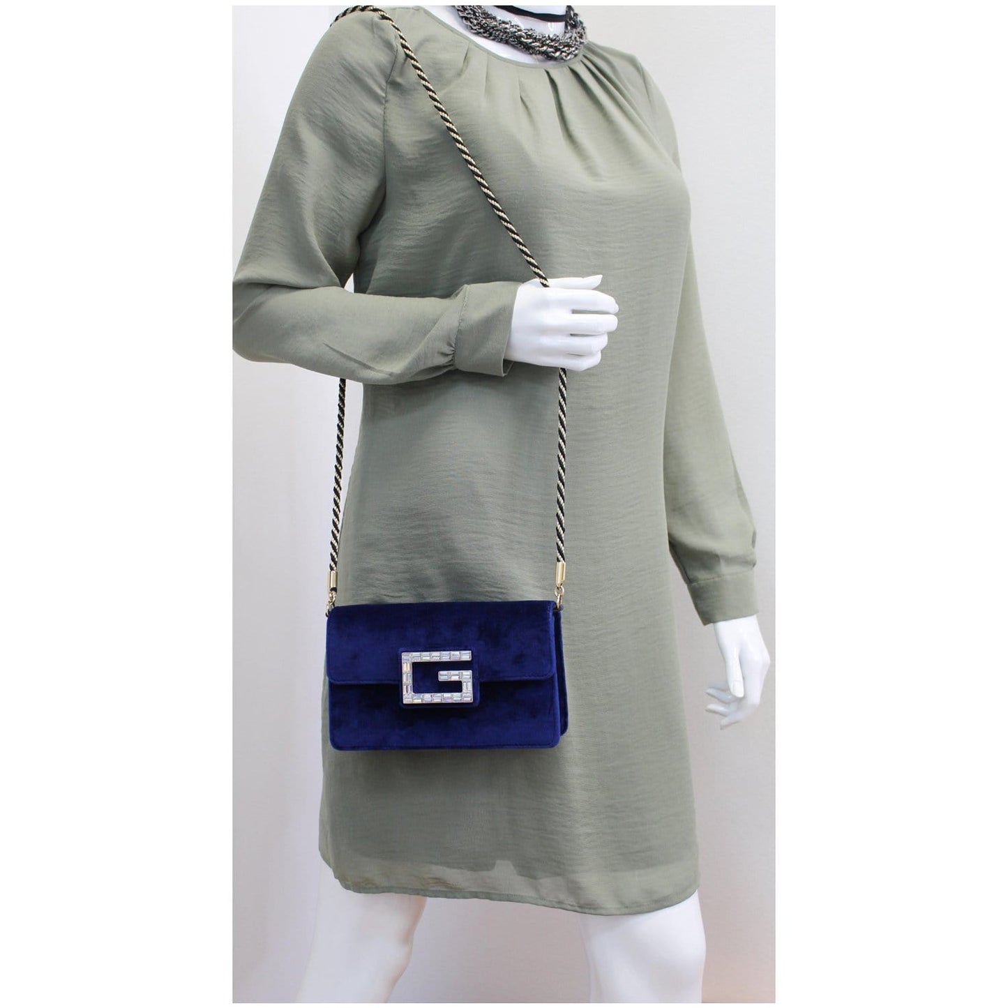 GUCCI Broadway Mini Velvet Crossbody Bag 544242 Blue