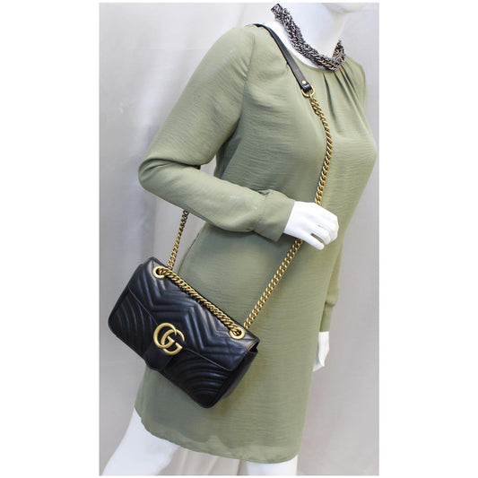 GUCCI GG Marmont Small Matelasse Leather Crossbody Bag Black