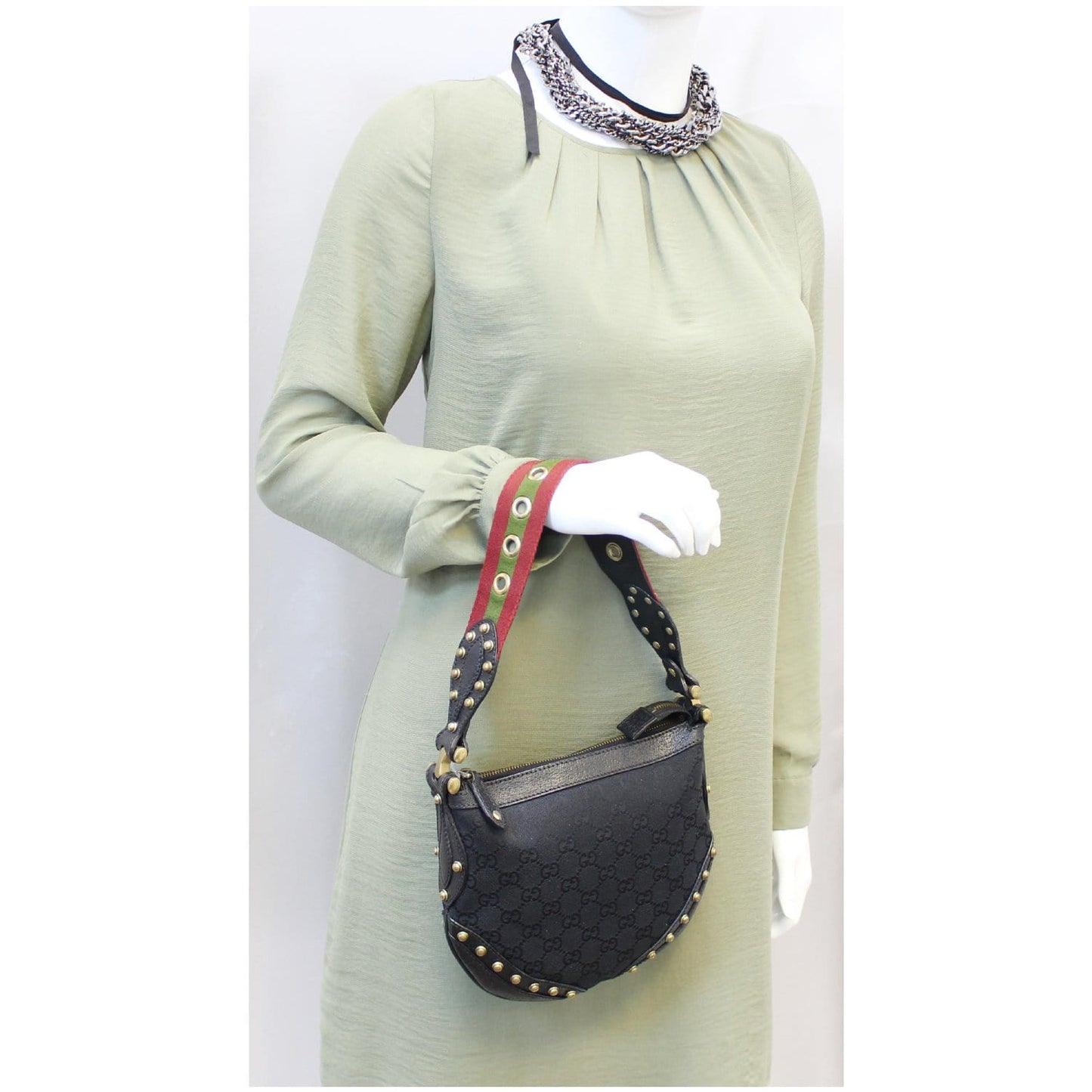 Gucci Pelham Small GG Canvas Studded Shoulder Bag Black
