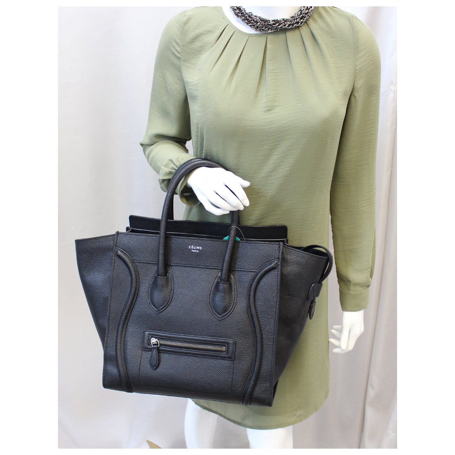 CELINE Black Leather Mini Luggage Tote Bag