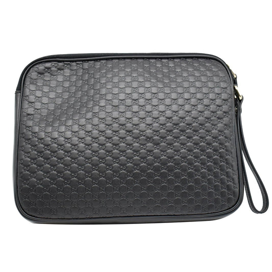 GUCCI Microguccissima Leather Clutch Bag Black 607726