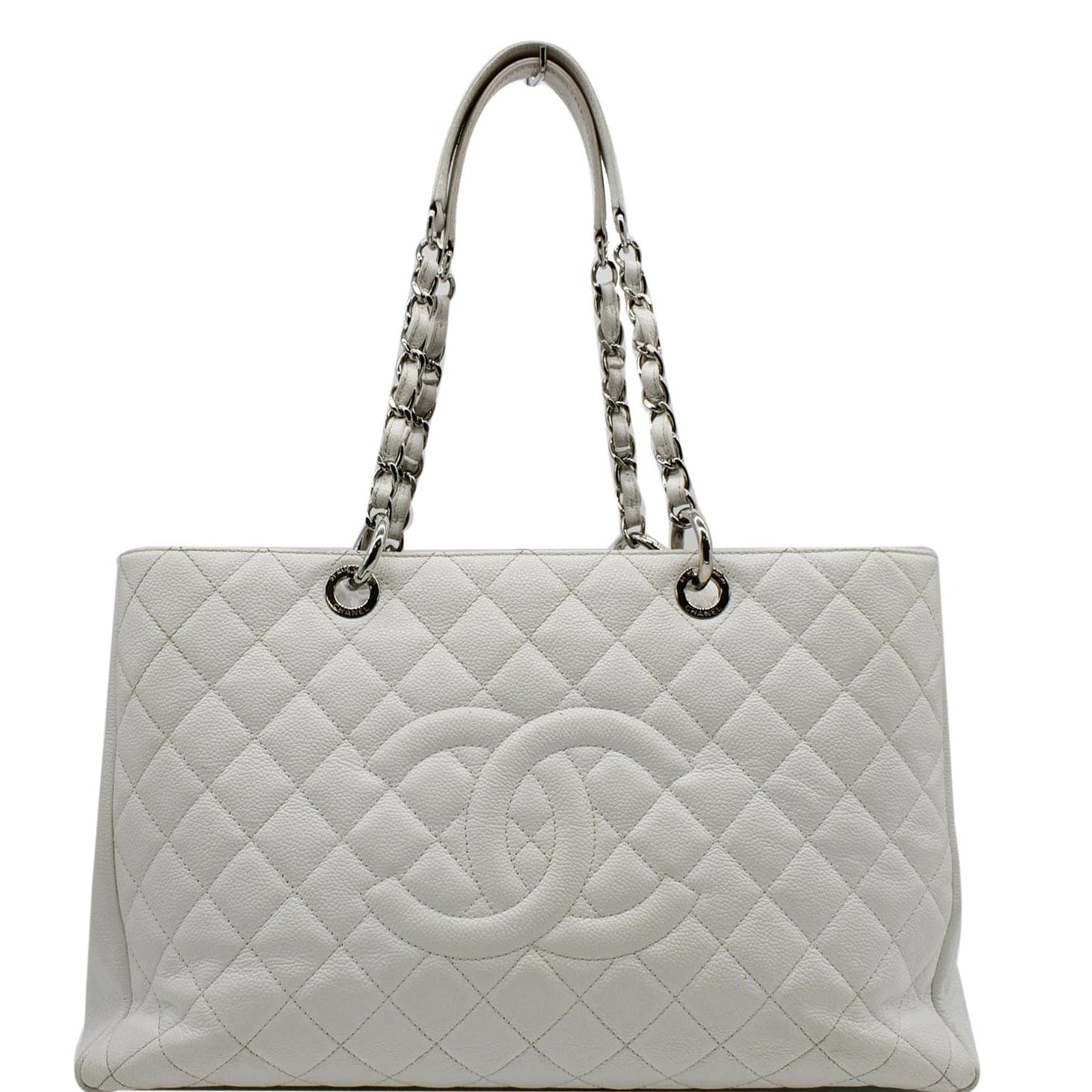 CHANEL XL Grand Quilted Caviar Leather Shopping Tote Bag White
