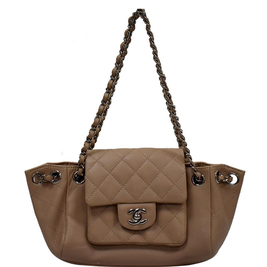 CHANEL CC Accordion Lambskin Leather Shoulder Bag Beige - 10% OFF